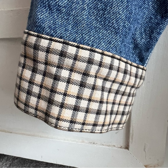 SANDRO PARIS Denim Plaid Hybrid Jacket Cropped  Shacket Trucker Coat Overshoot - Picture 9 of 12